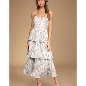 Lulus Light Blue Floral Tiered Dress